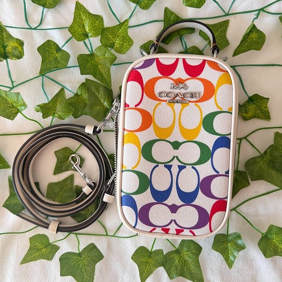 COACH Eva Phone Crossbody In Rainbow Signature Canvas ck189 - Picture 1 of 8